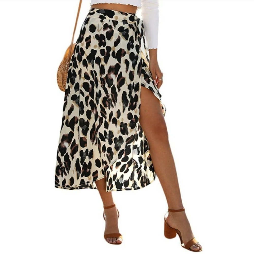Boho Leopard Midi Wrap-Skirt